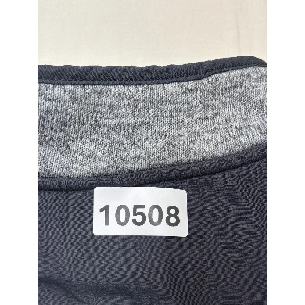 Orvis Mens Full Zip Sweater Fleece Vest Gray Navy Blue Quilted Trim Large